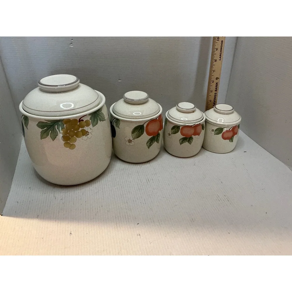 Mikasa Vintage Canister Set Fruit Panorama Country Classics 4pc Stoneware Cream